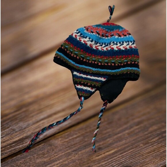 Lost Horizons Wool Floral Fair Isle Beanie Winter Hat Ear Flaps Women's One Size - Picture 4 of 9